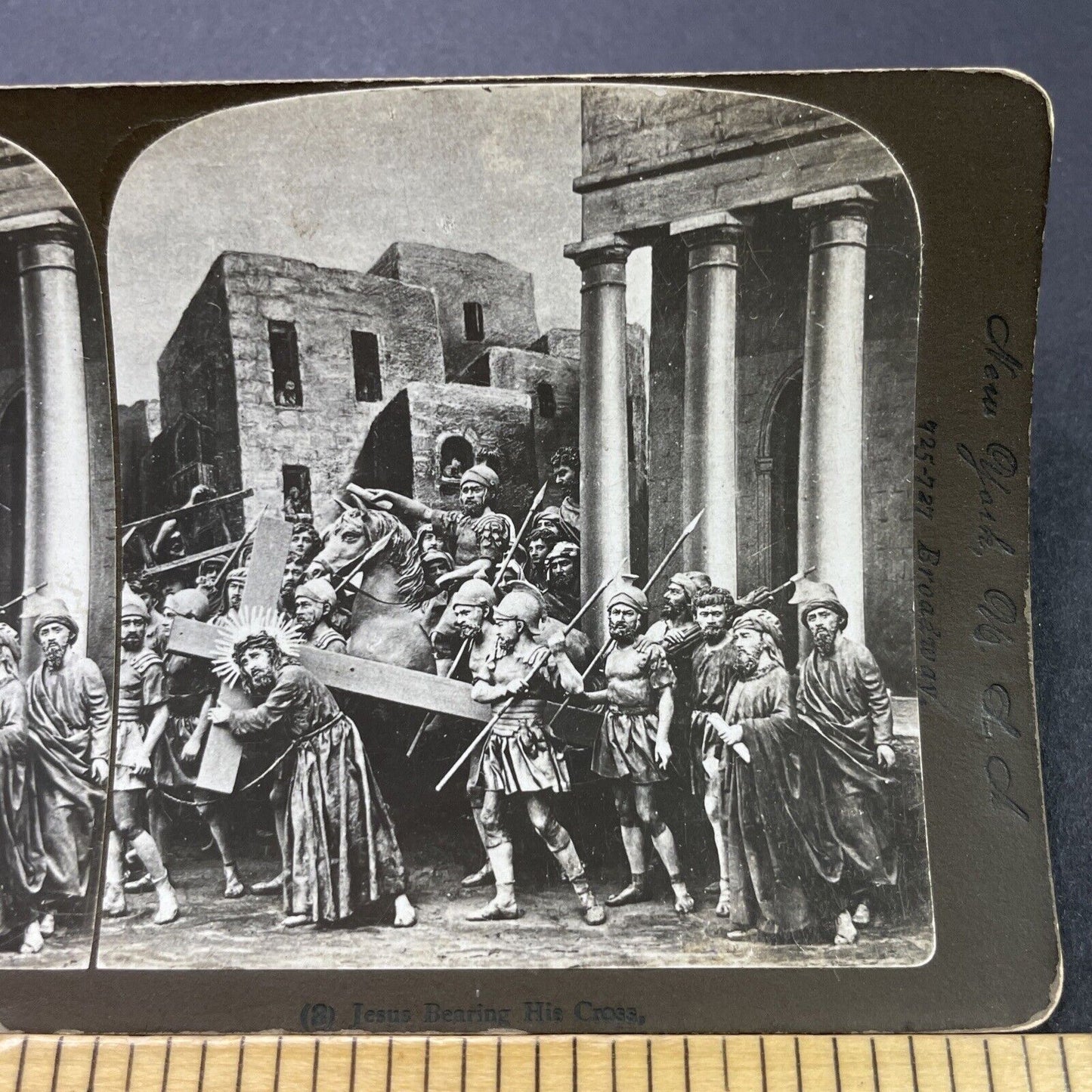 Antique 1880s Jesus Carries His Wood Cross Stereoview Photo Card P3133