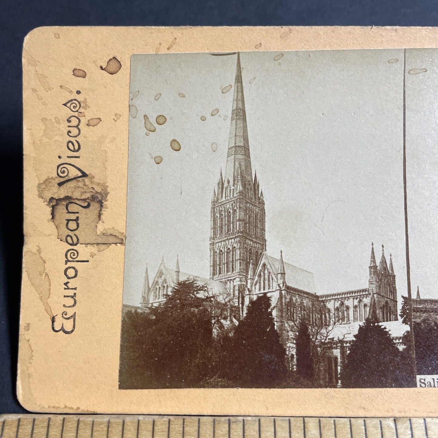 Antique 1880s Salisbury Cathedral England UK Stereoview Photo Card P4382