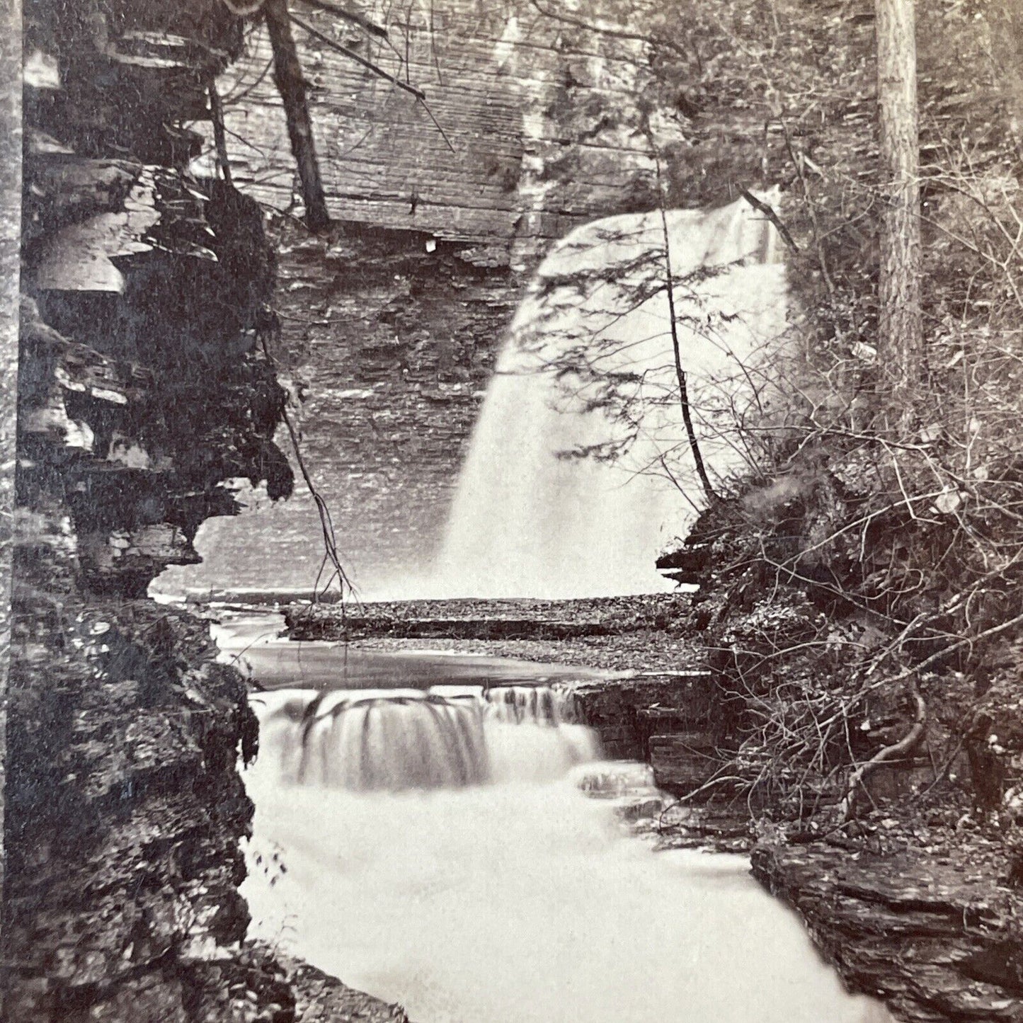 Watkins Glen Eagle Falls New York Stereoview George F. Gates c1865 Y1822