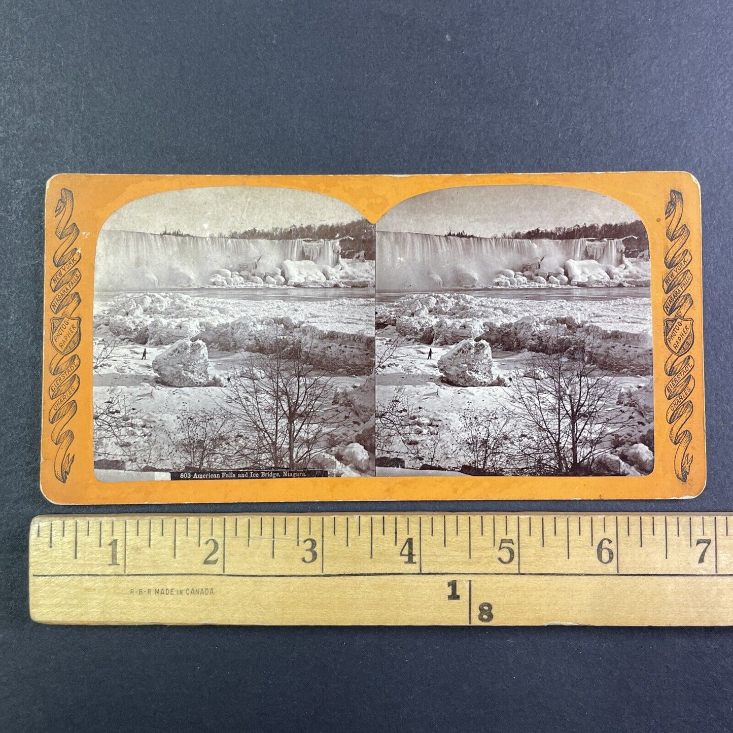 Niagara Falls Frozen Rocks Icebergs Stereoview Charles Bierstadt c1870s Y2242