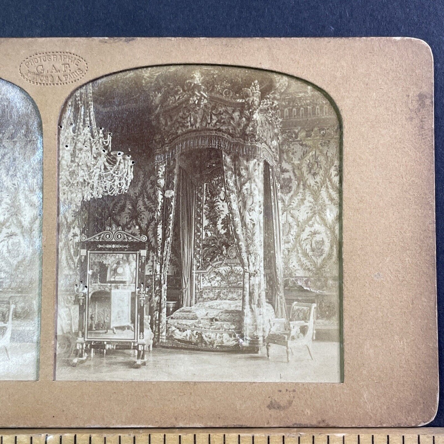 Royal Bedroom Fontainebleau Stereoview French Tissue Antique c1860s XT2139