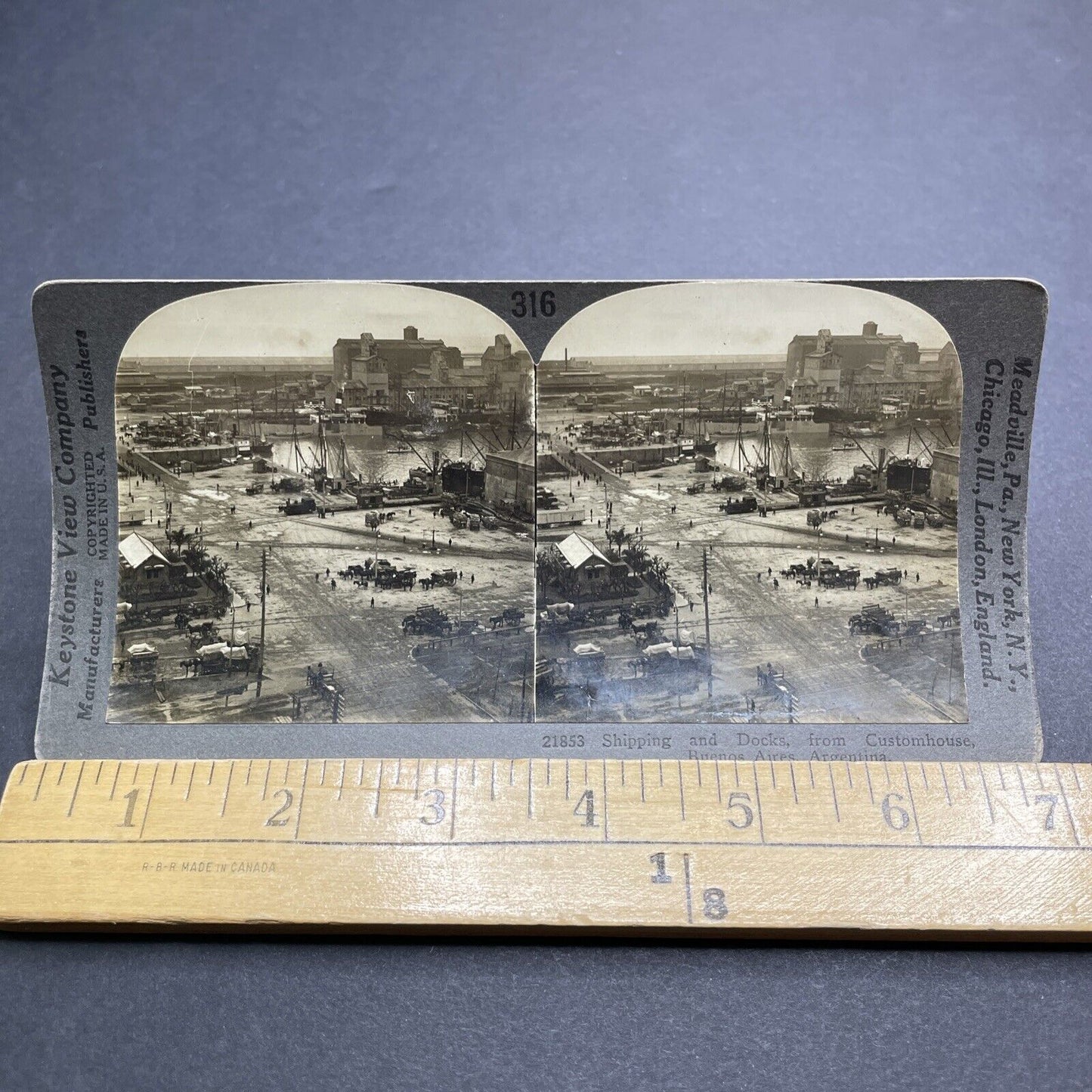 Antique 1909 Buenos Aires Argentina Shipyard Docks Stereoview Photo Card P2072