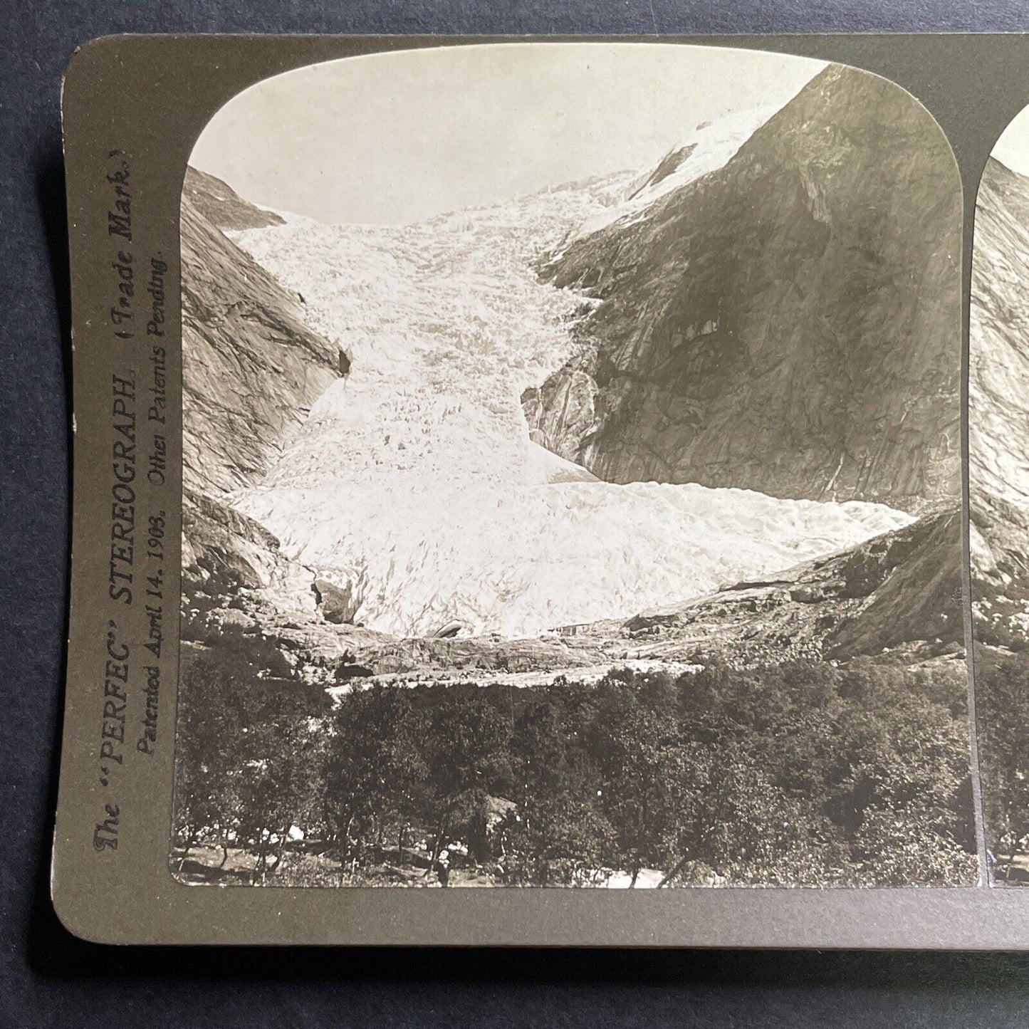 Antique 1902 Briksdal Glacier Aamot Norway Stereoview Photo Card P1457