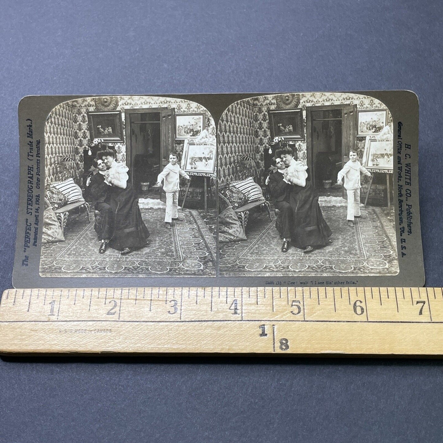 Antique 1903 Woman Gets Caught Snuggling Lover Stereoview Photo Card P2701