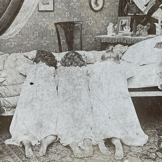 Antique 1897 Sisters Say Bedtime Prayers Stereoview Photo Card P2566