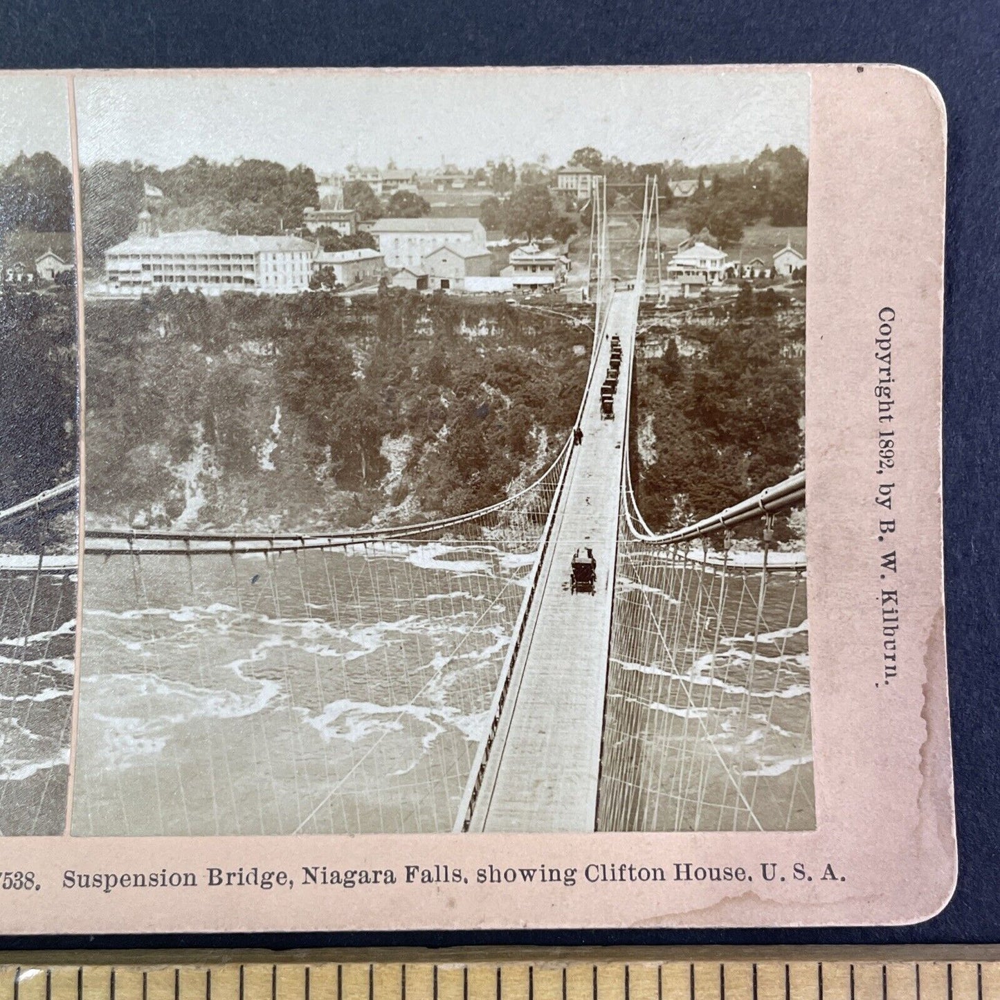 Horse and Buggy on Niagara Falls Suspension Bridge Stereoview c1892 Y2142