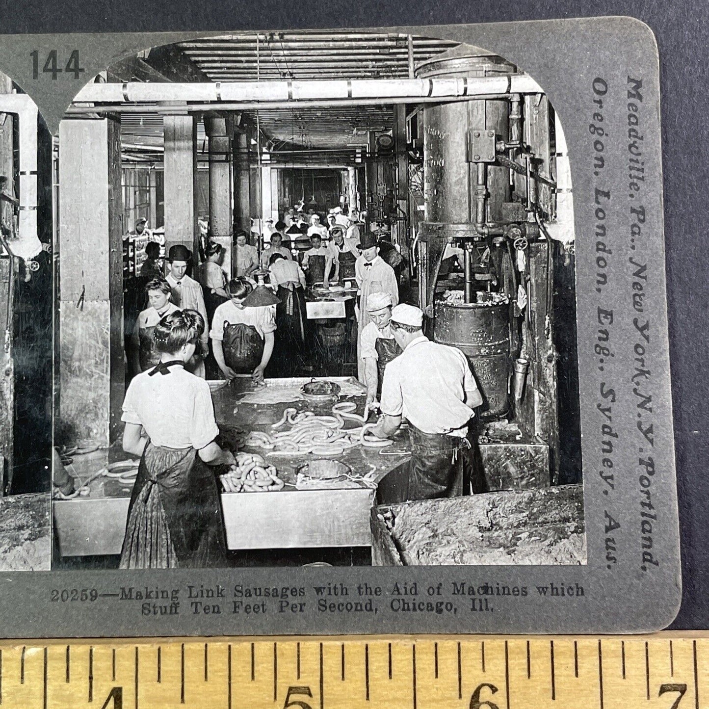 Sausage Making Factory Stereoview Chicago Illinois Antique c1910 X1840