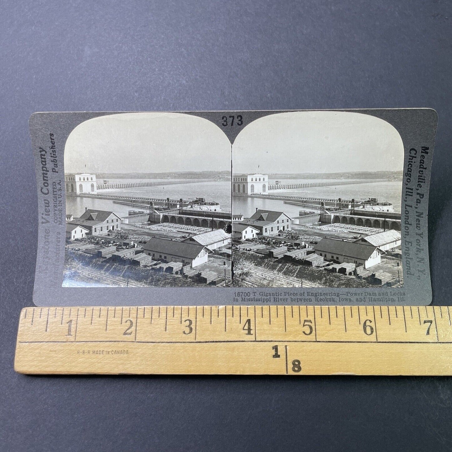 Antique 1910s Lock & Dam #19 Keokuk Iowa Stereoview Photo Card P3276