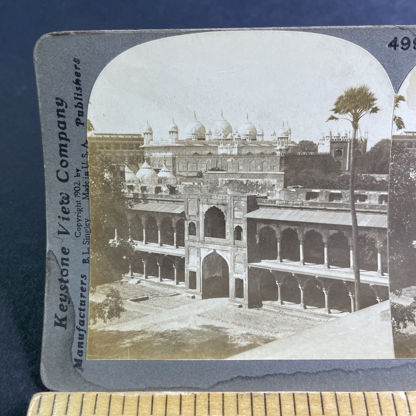 Antique 1902 The Moti Masjid Agra India Stereoview Photo Card P2147