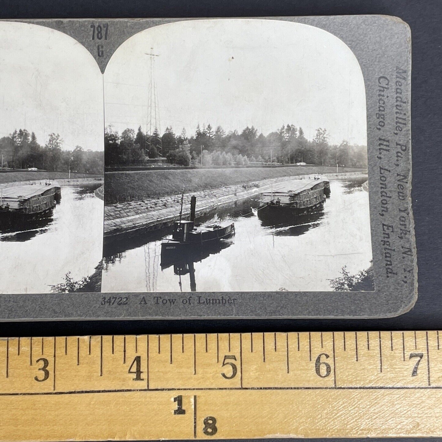 Antique 1909 Saimaa Canal Finland Lumber Ship Stereoview Photo Card P964