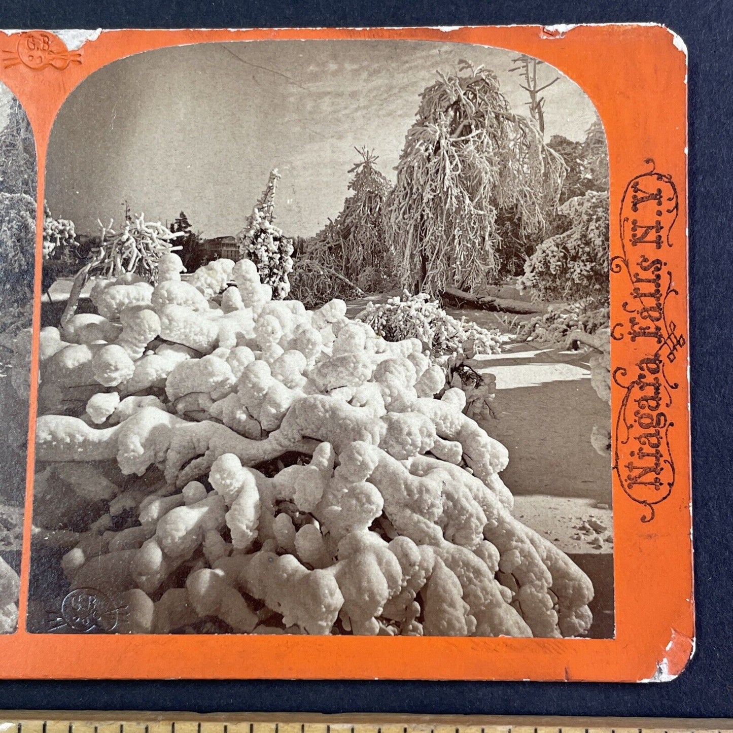 Frozen Luna Island Niagara Falls Stereoview Charles Bierstadt c1870s Y2219