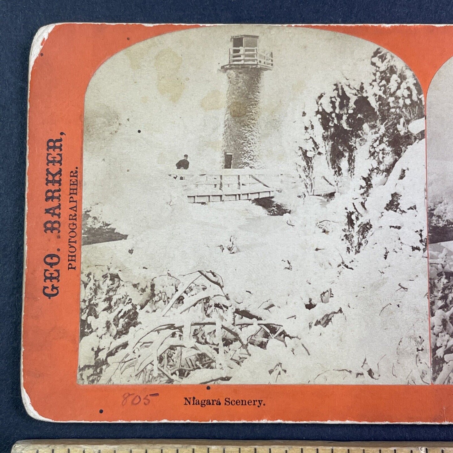 Frozen Terrapin Tower Niagara Stereoview George Barker Antique c1870s Y2464
