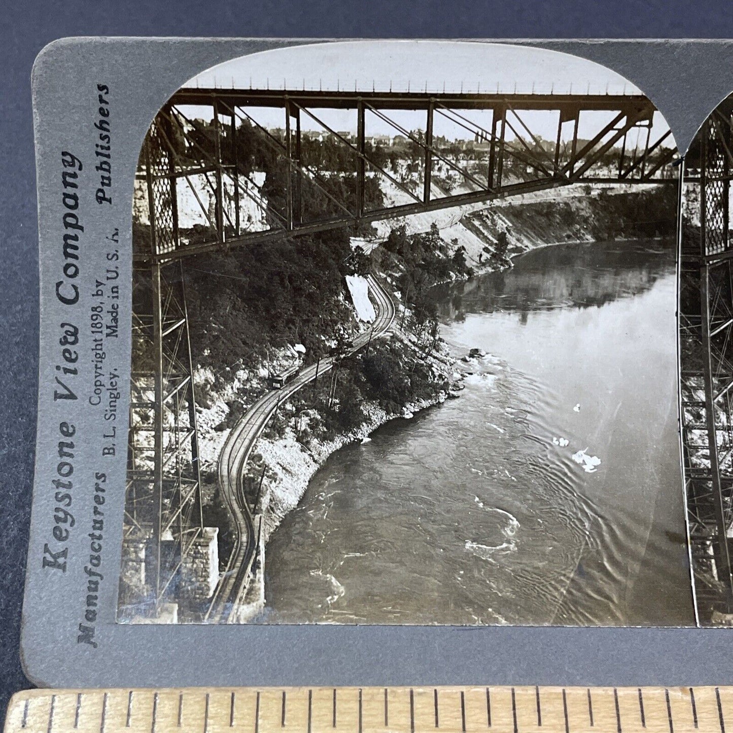 Antique 1909 Niagara Gorge Lewiston Railroad Ontario Stereoview Photo Card V2180