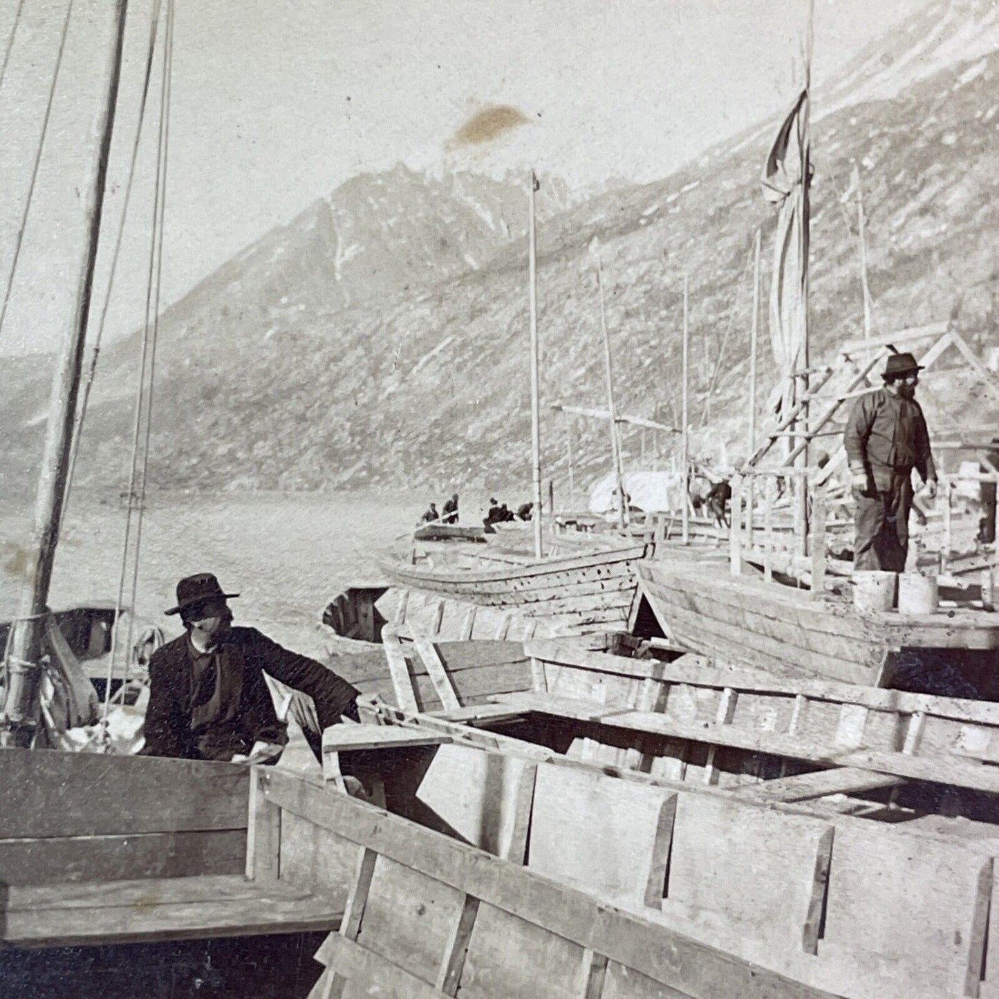 The Klondike Gold Rush Supply Boats Alaska Stereoview Antique c1898 Y1376