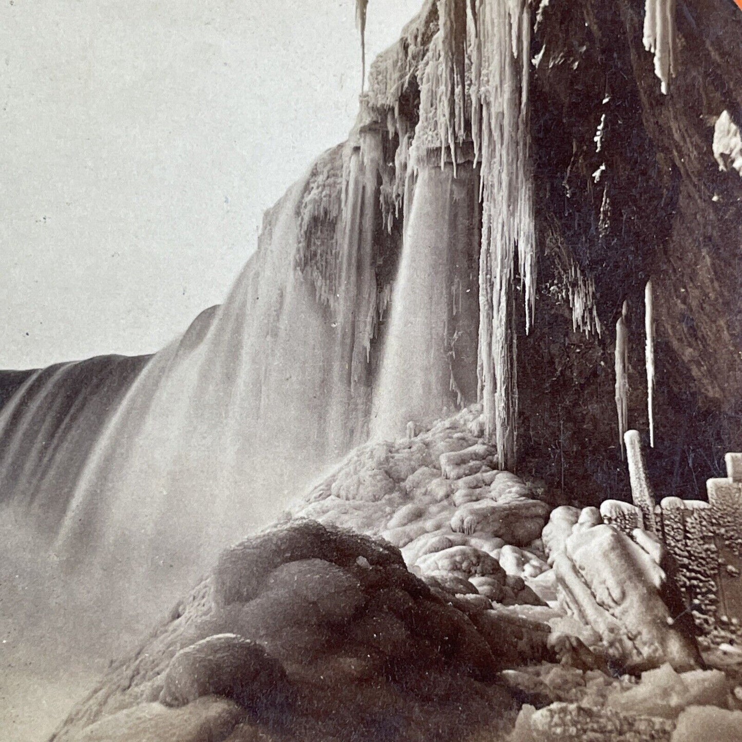 Beneath Frozen Niagara Falls Canada Stereoview George Barker c1860s Y2411