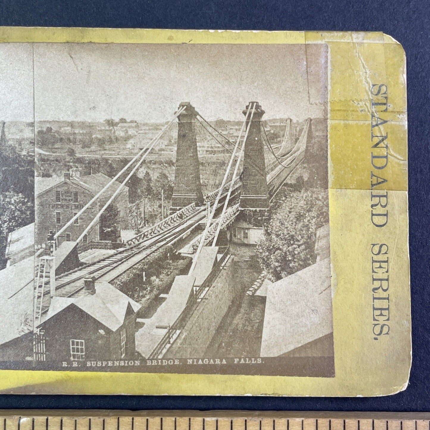 Niagara Falls Railroad Suspension Bridge Stereoview Antique c1870s Y2514