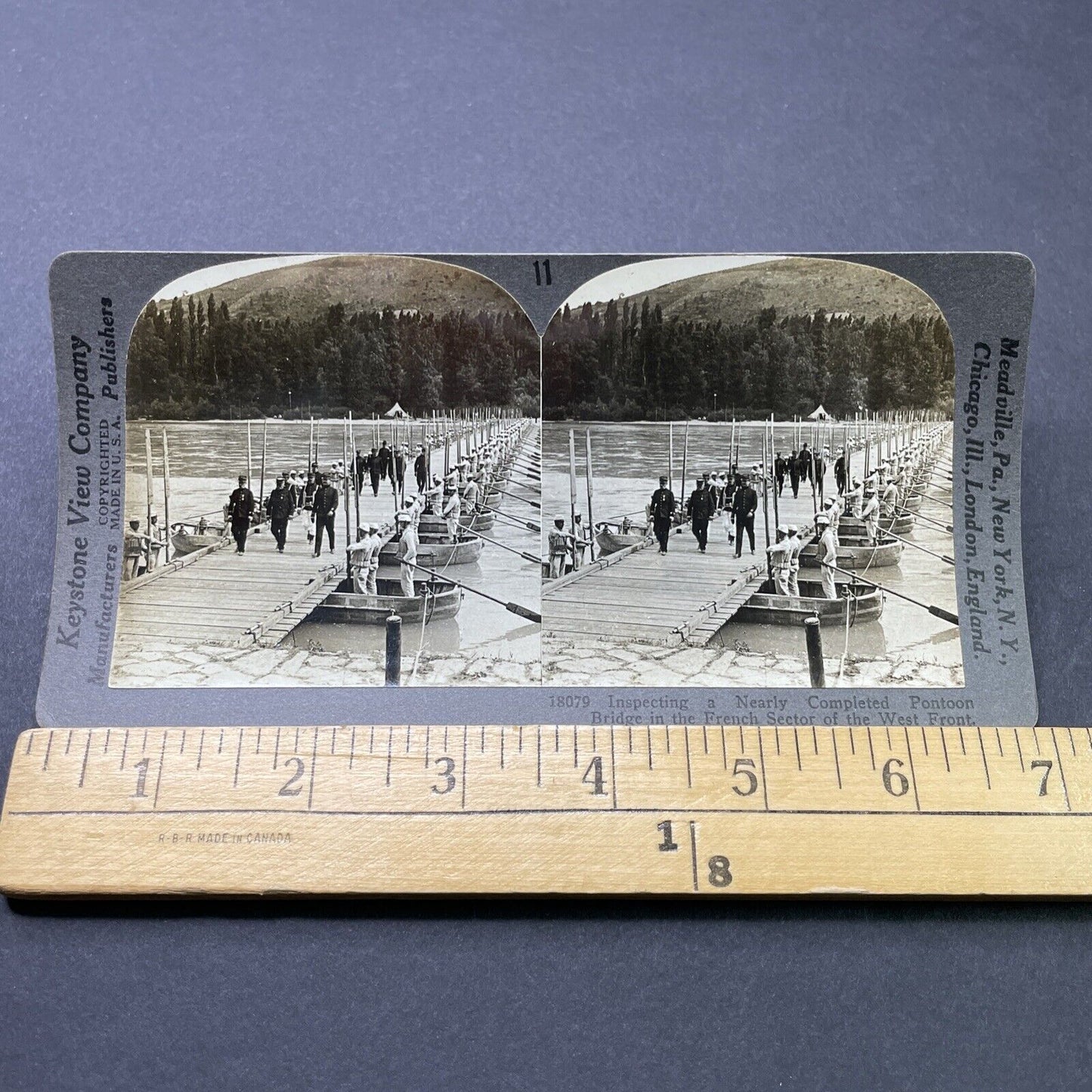 Antique 1918 French Generals Inspect WW1 Troop Bridge Stereoview Photo Card 2781