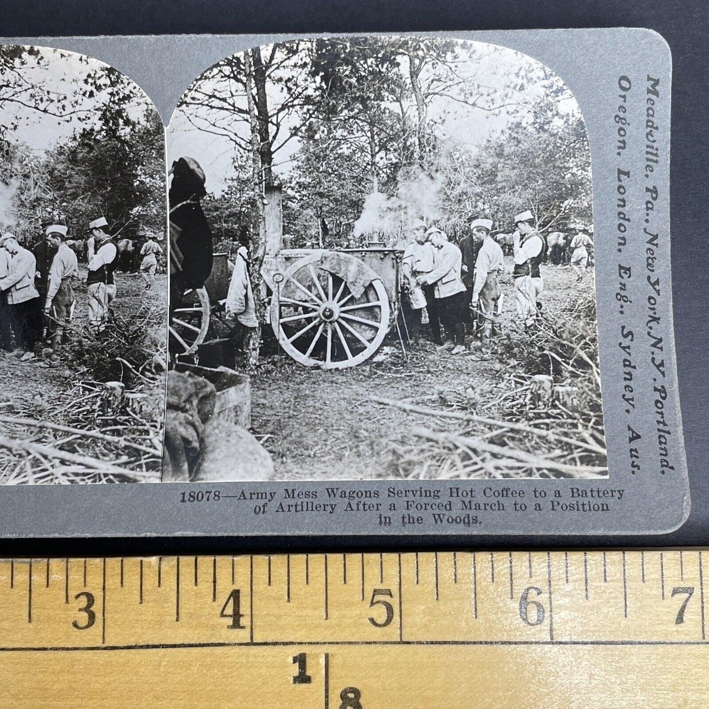 Antique 1916 WW1 US & French Soldiers Drinking Coffee Stereoview Photo Card P928