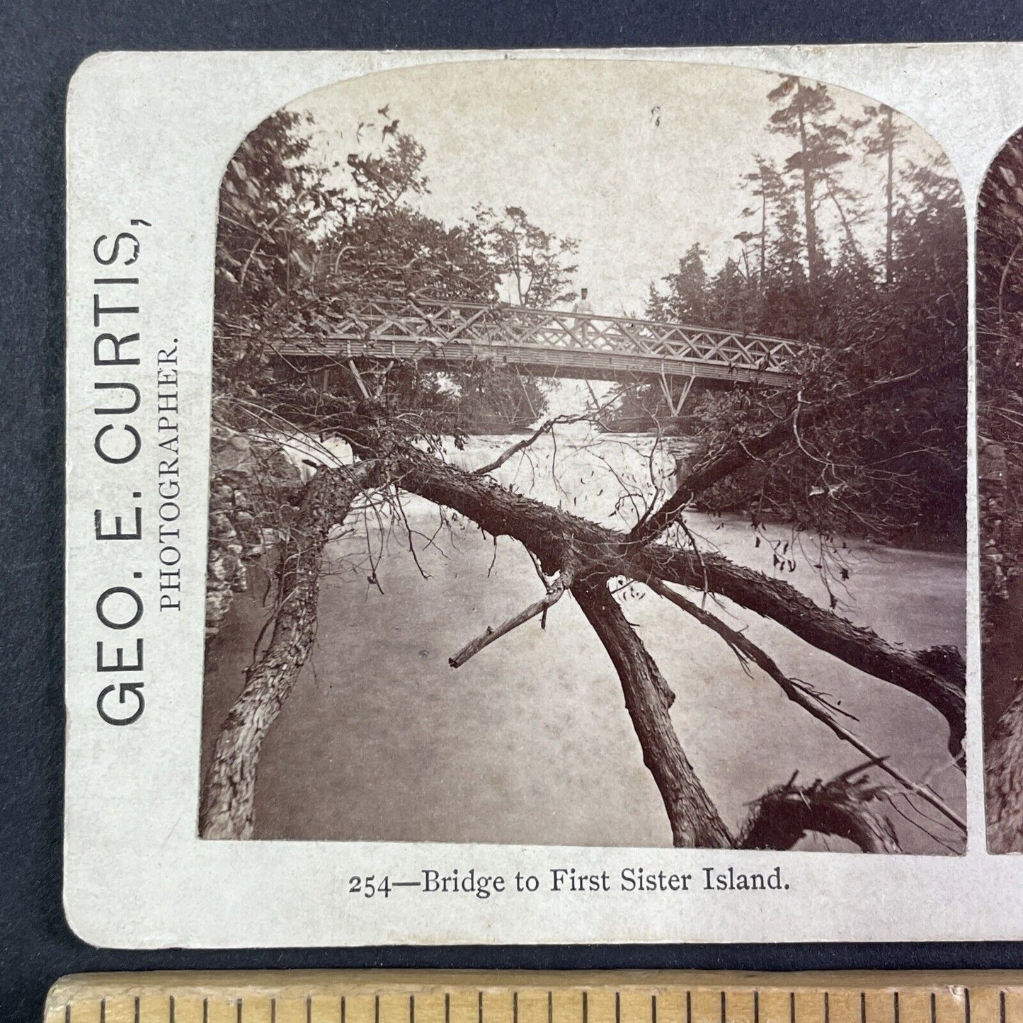 Sister Island Bridge New York Stereoview George Curtis Antique c1870 Y2442