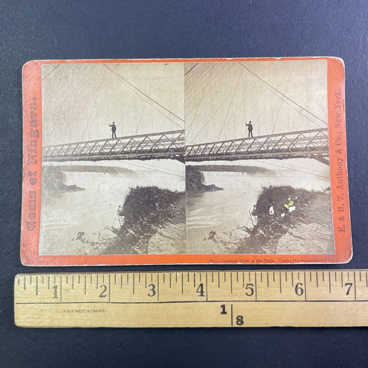 Niagara Falls Daredevil Balancing on Beam Stereoview E & HT Anthony c1870 Y1748