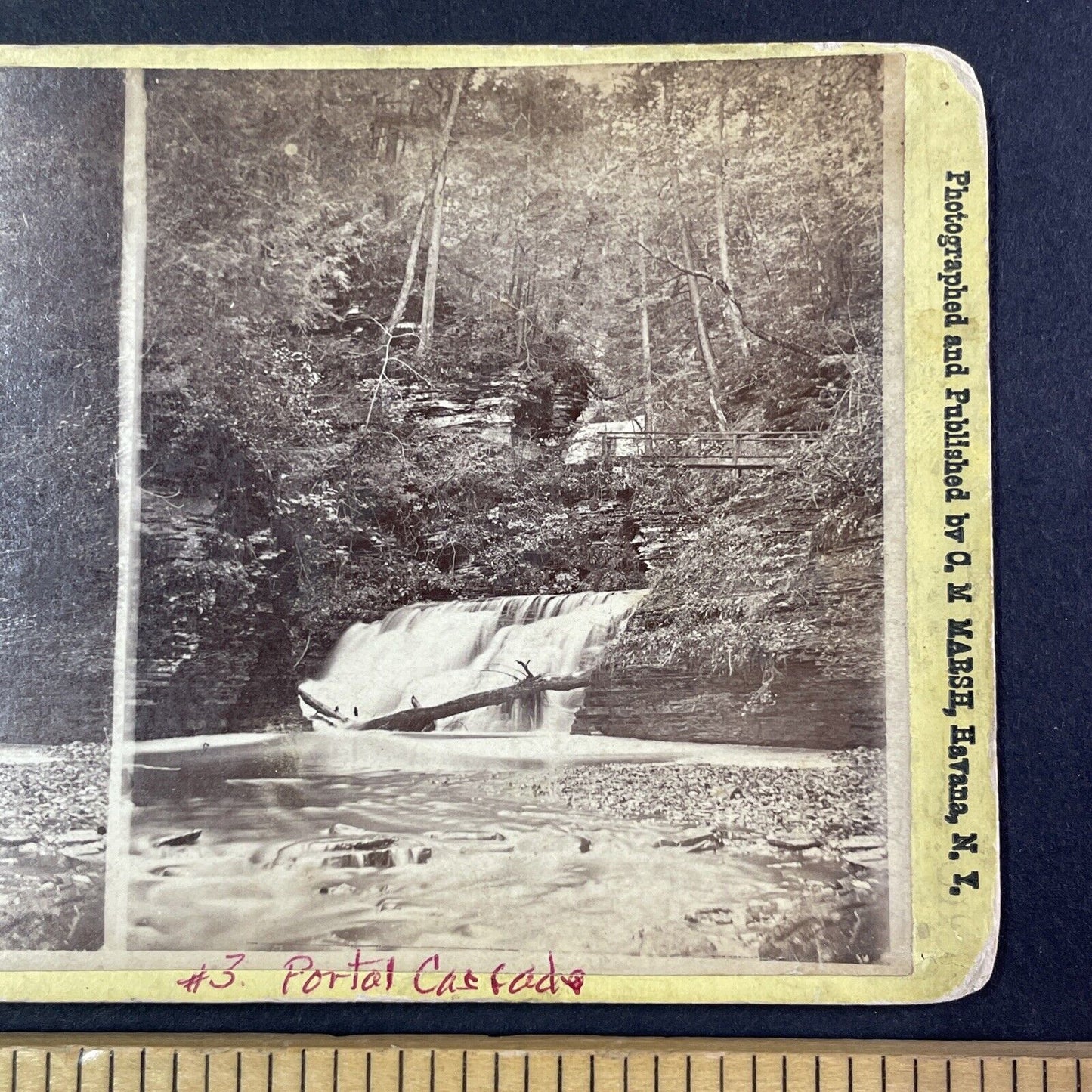 Portal Cascade Watkins Glen Stereoview C.M. Marsh Antique c1865 Y1755