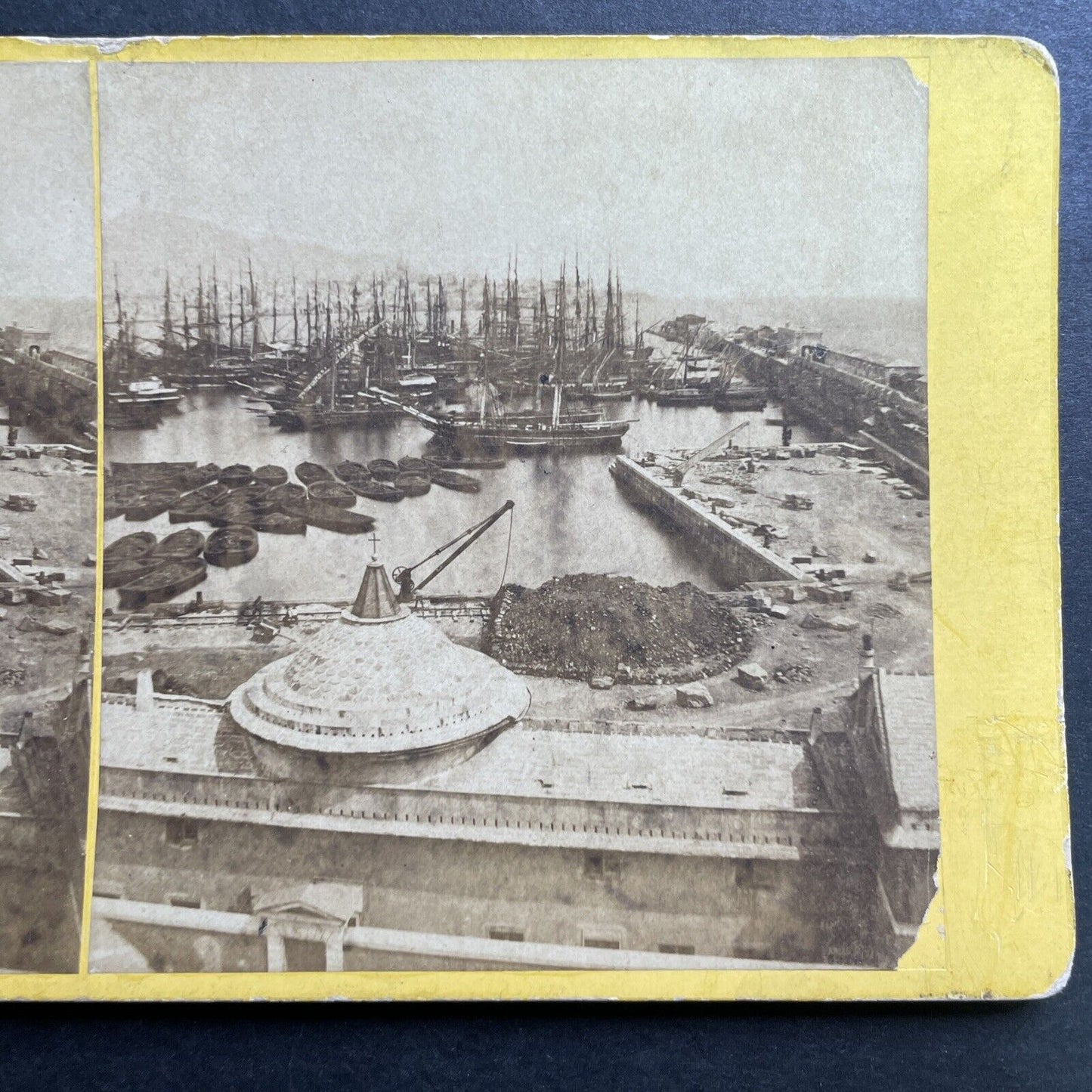 Antique 1860s Genoa Port Harbor Italy Stereoview Photo Card P1414