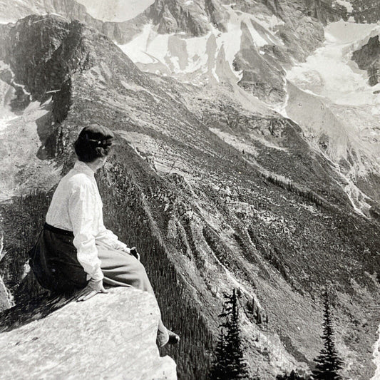 Antique 1909 Female Mountain Climber BC Canada Stereoview Photo Card P1019