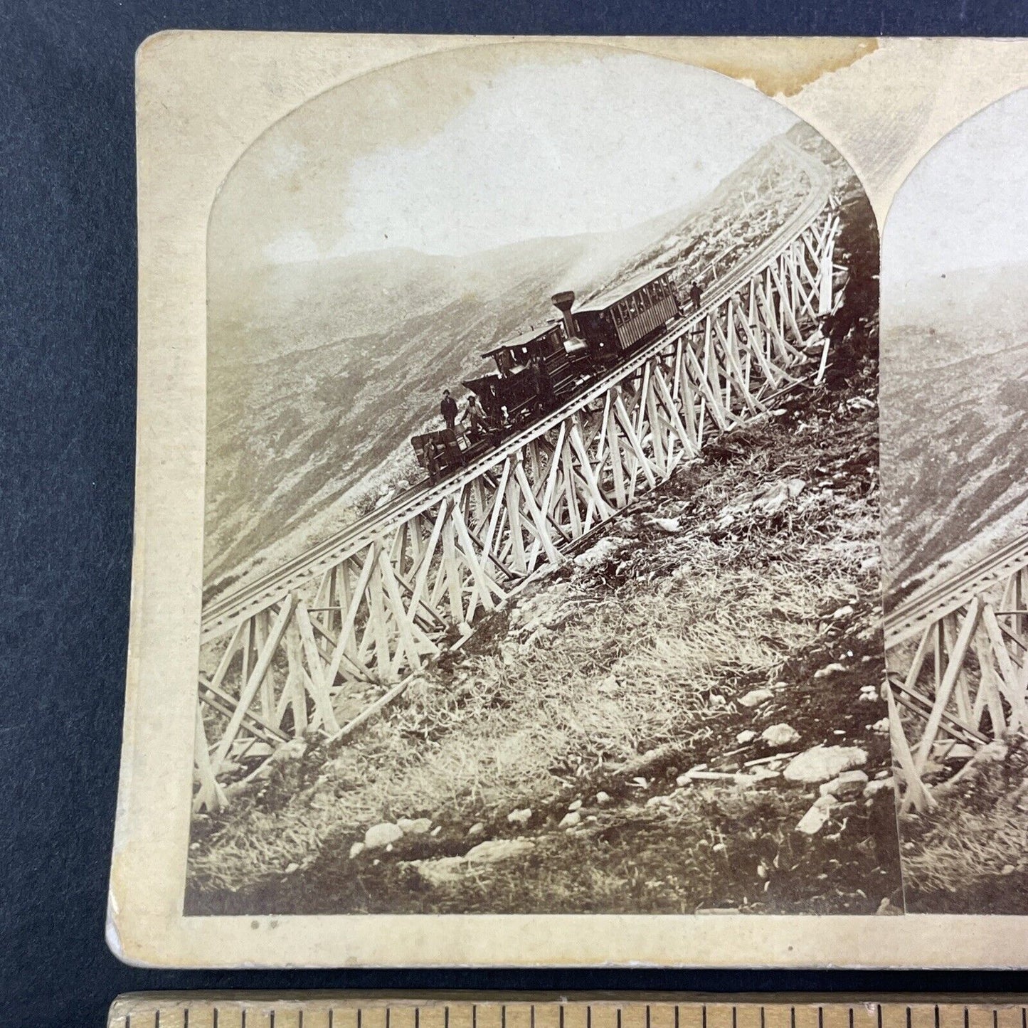 Mt Washington Railroad Workers on Track Stereoview New Hampshire c1870s Y1468