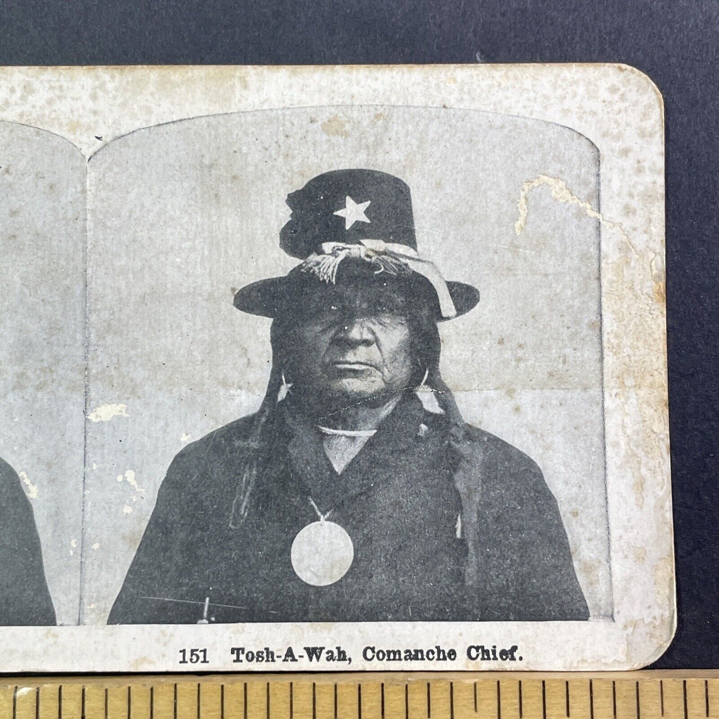 Comanche Indian Chief Tosahwi Stereoview Confederate Soldier Antique 1920s X3763