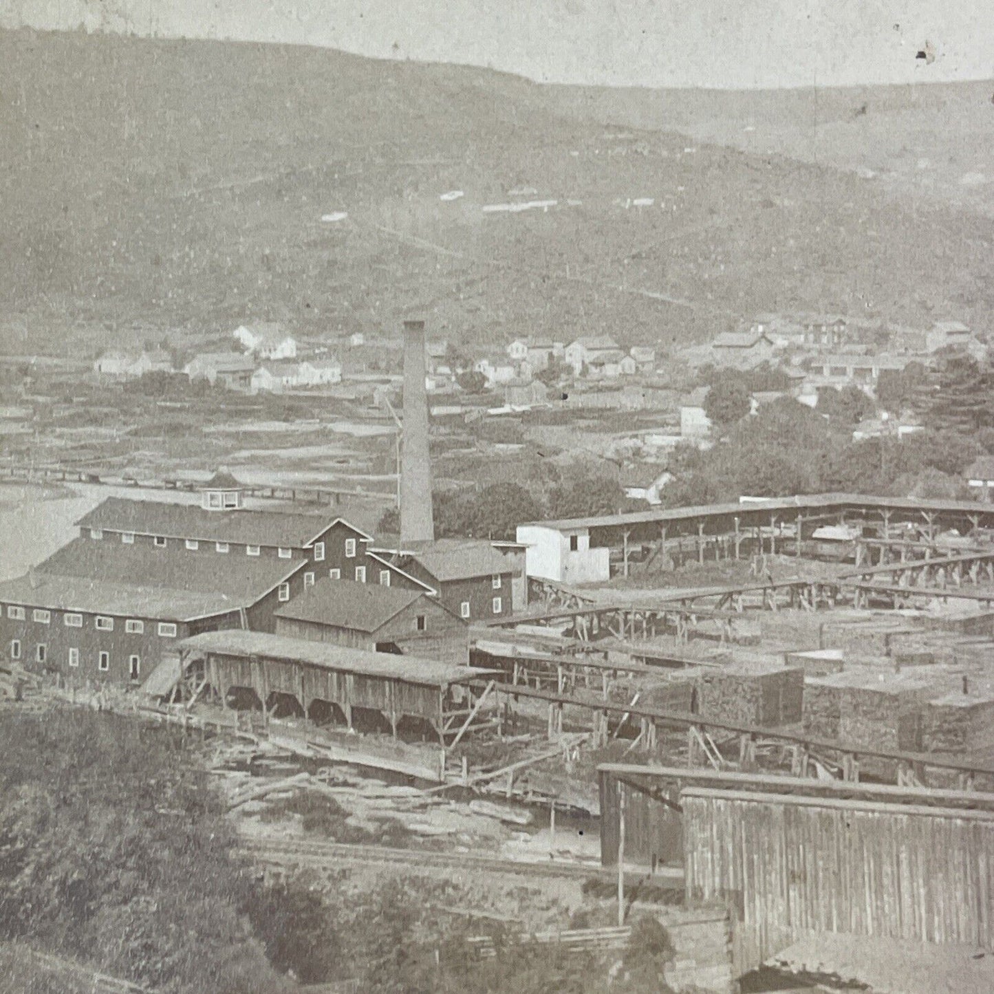 Lumber Mill Near Quincy Illinois Stereoview Antique c1870s Y2836