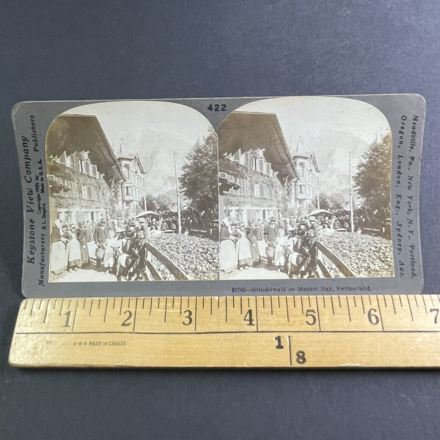 Antique 1900 Grindelwald Street Market Switzerland Stereoview Photo Card P2211