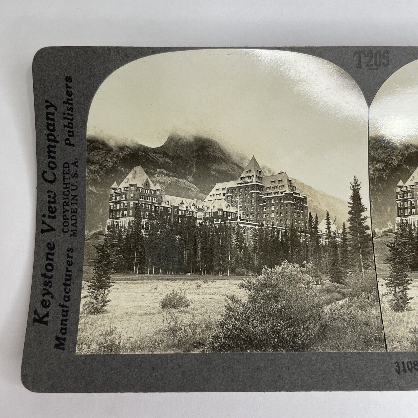 Antique 1917 Banff Springs Hotel Alberta Rockies Canada Stereoview Photo PC615