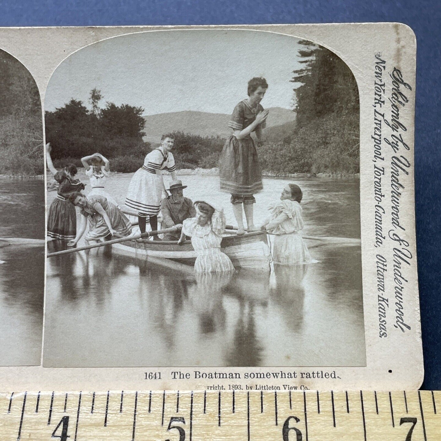 Antique 1893 Vixens Seduce Man In Boat Littleton NH Stereoview Photo Card P2385