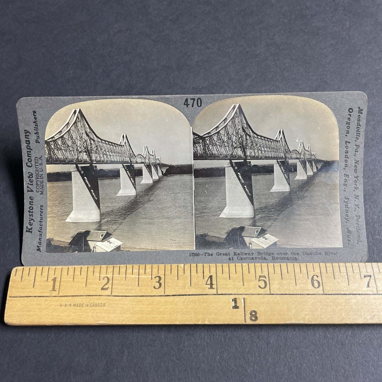 Antique 1910s Great Railroad Bridge Cernavoda Romania Stereoview Photo Card 4616