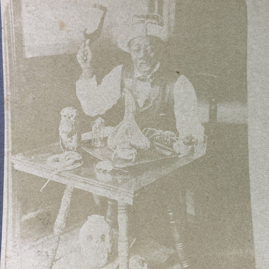 Antique 1870s Voodoo Witch Doctor Skull Black Magic Stereoview Photo Card P3436