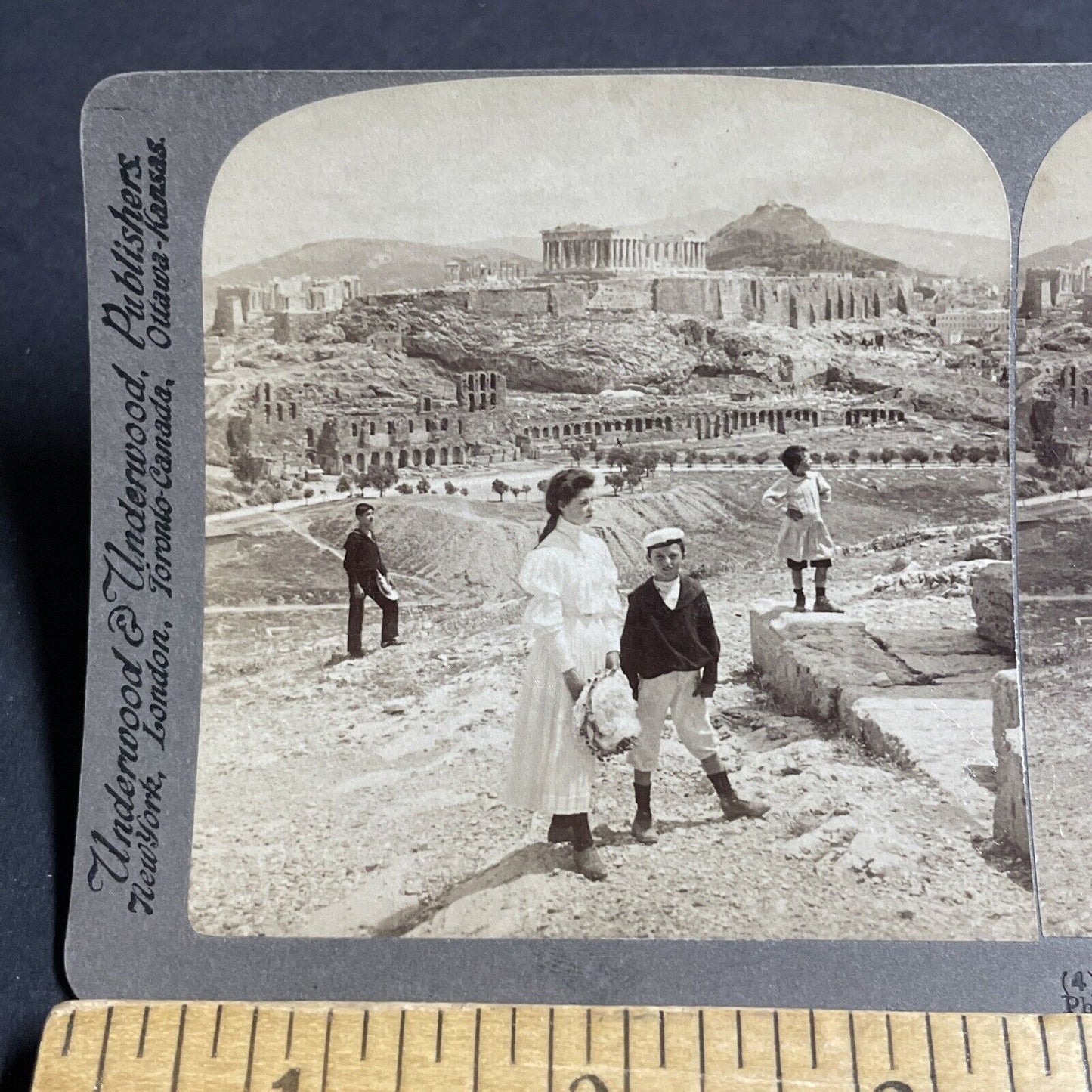 Antique 1907 Children In Traditional Greek Clothing Stereoview Photo Card P4402