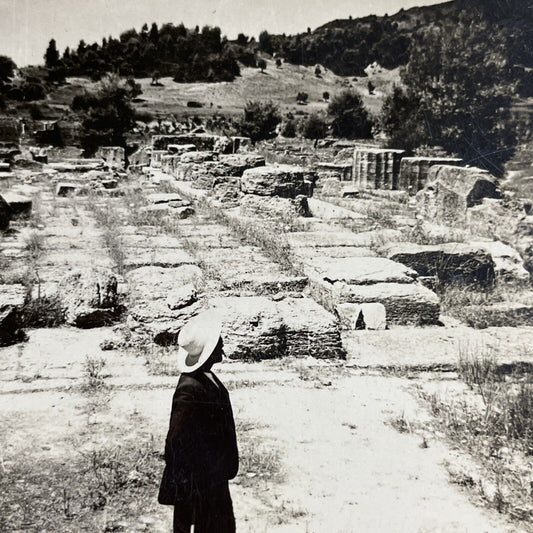 Antique 1910s Temple Of Zeus Ruins Olympia Greece Stereoview Photo Card P4401