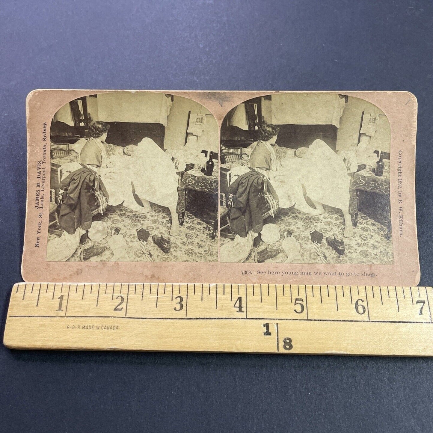 Antique 1892 Drunk Man Acting Sloppy In Bed Stereoview Photo Card P4104