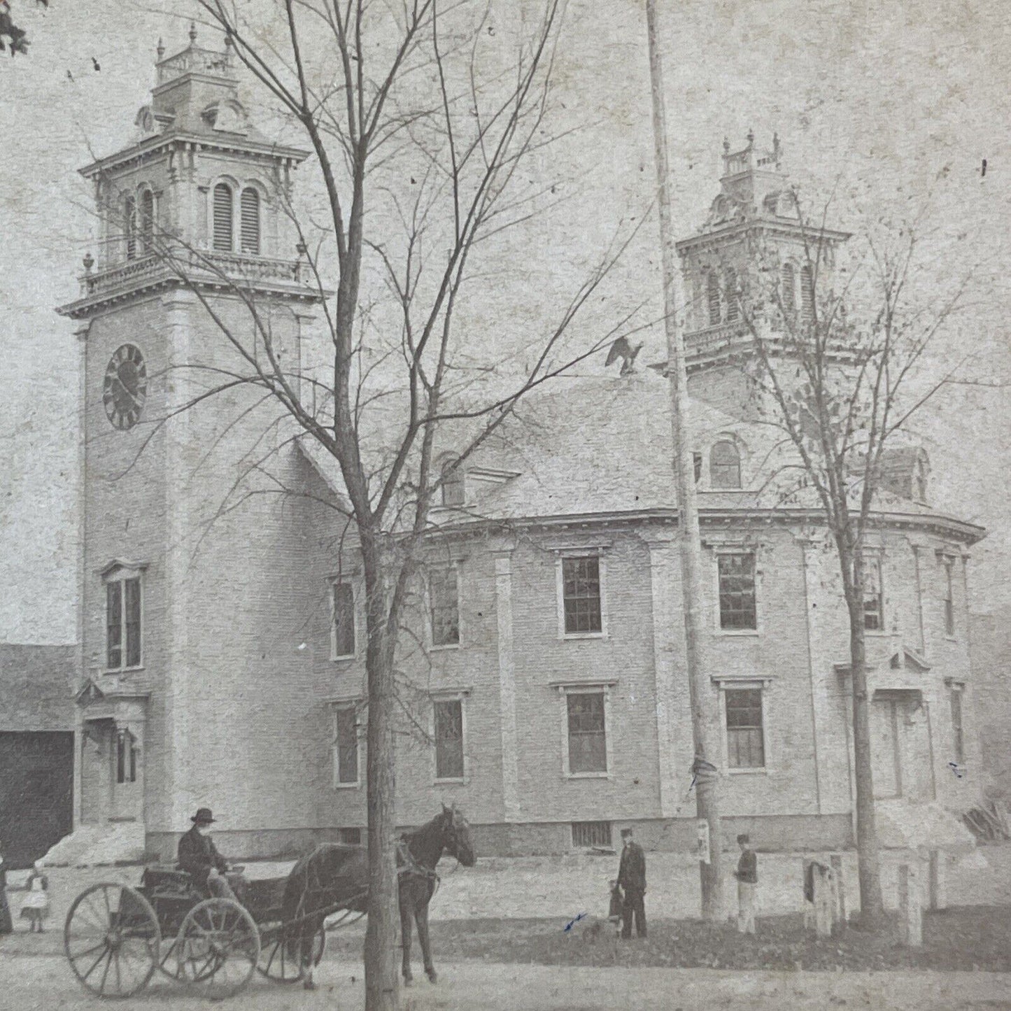 Old Town Hall Claremont New Hampshire Stereoview J.A. French Antique c1870s Y546