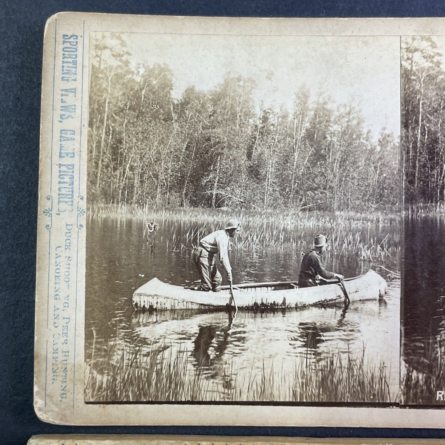 T.W. Ingersoll Self-Portrait in Birch Canoe Stereoview Antique c1888 Y1330