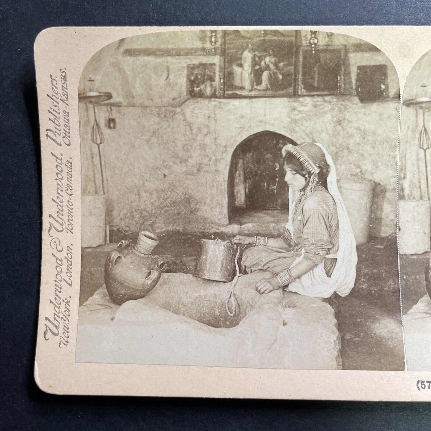 Antique 1900 A Young Woman At Jacob's Well Israel Stereoview Photo Card P1368