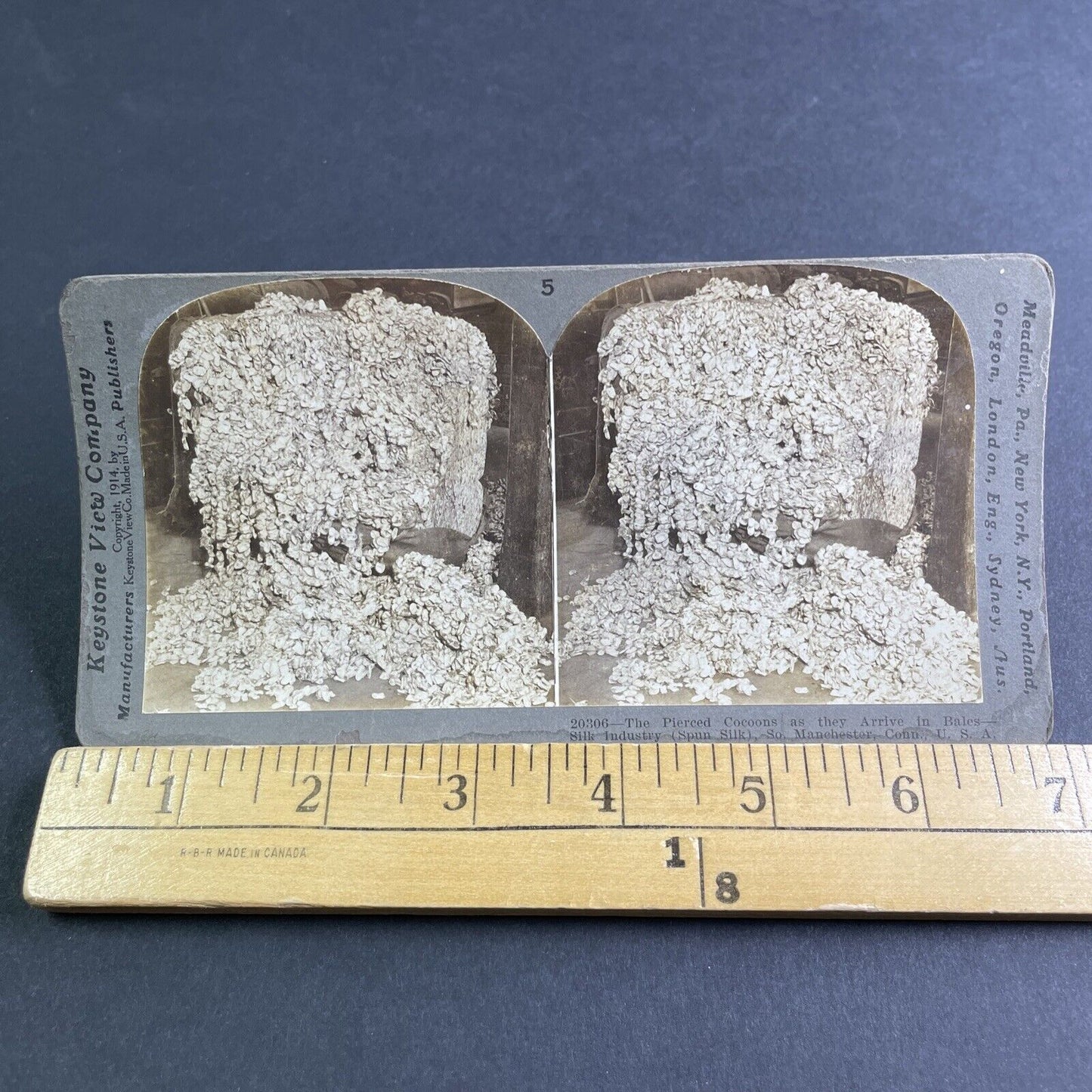 Antique 1914 Silk Cocoon Bale Manchester Connecticut Stereoview Photo Card P2143