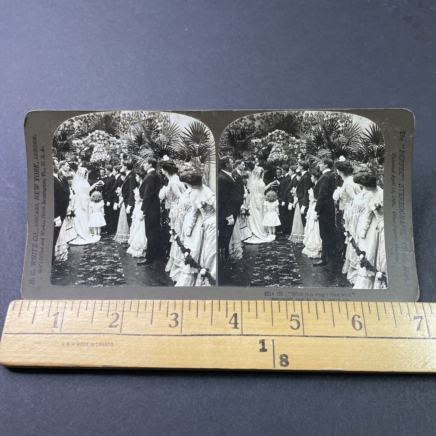 Antique 1903 Groom Puts Ring On Brides Finger Stereoview Photo Card P2906