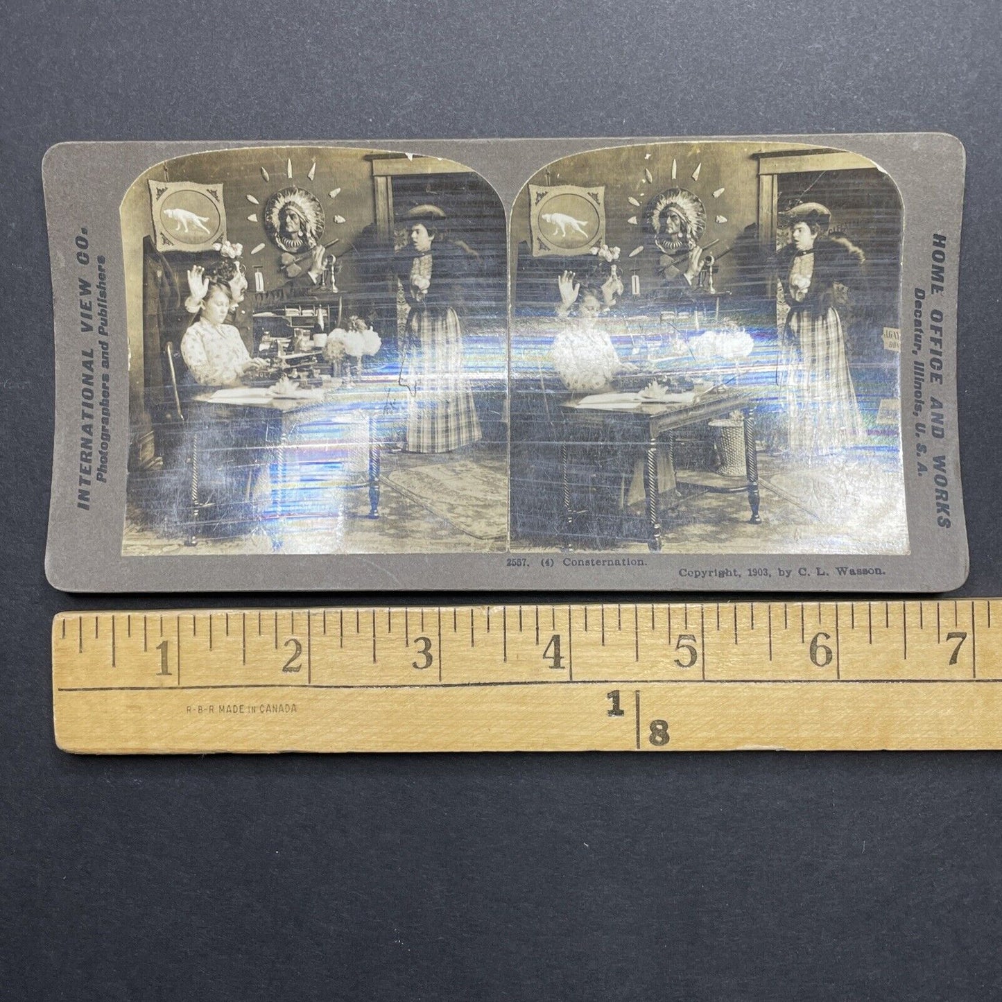 Antique 1903 Man Gets Caught Flirting With Secretary Stereoview Photo Card P1808