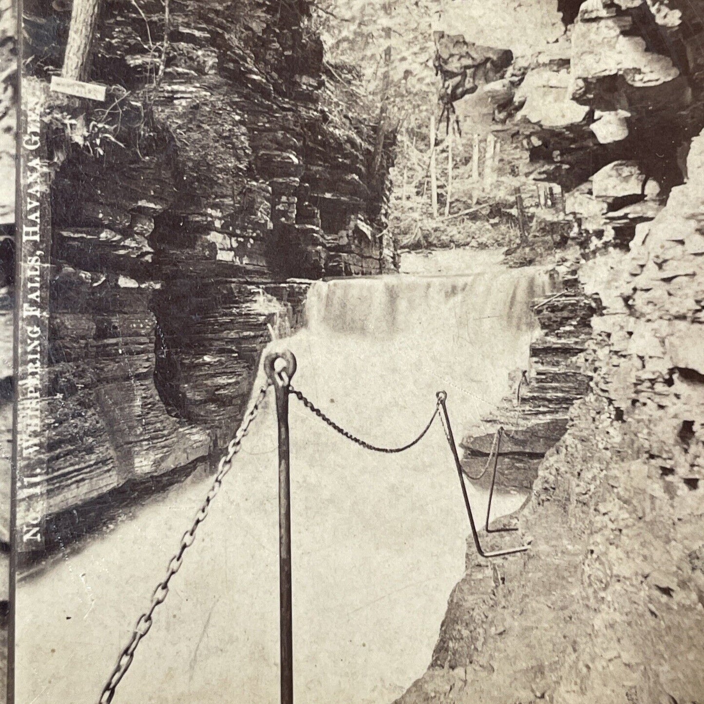 Watkins Glen Whispering Falls New York Stereoview R.D. Crum Antique c1870s Y1818