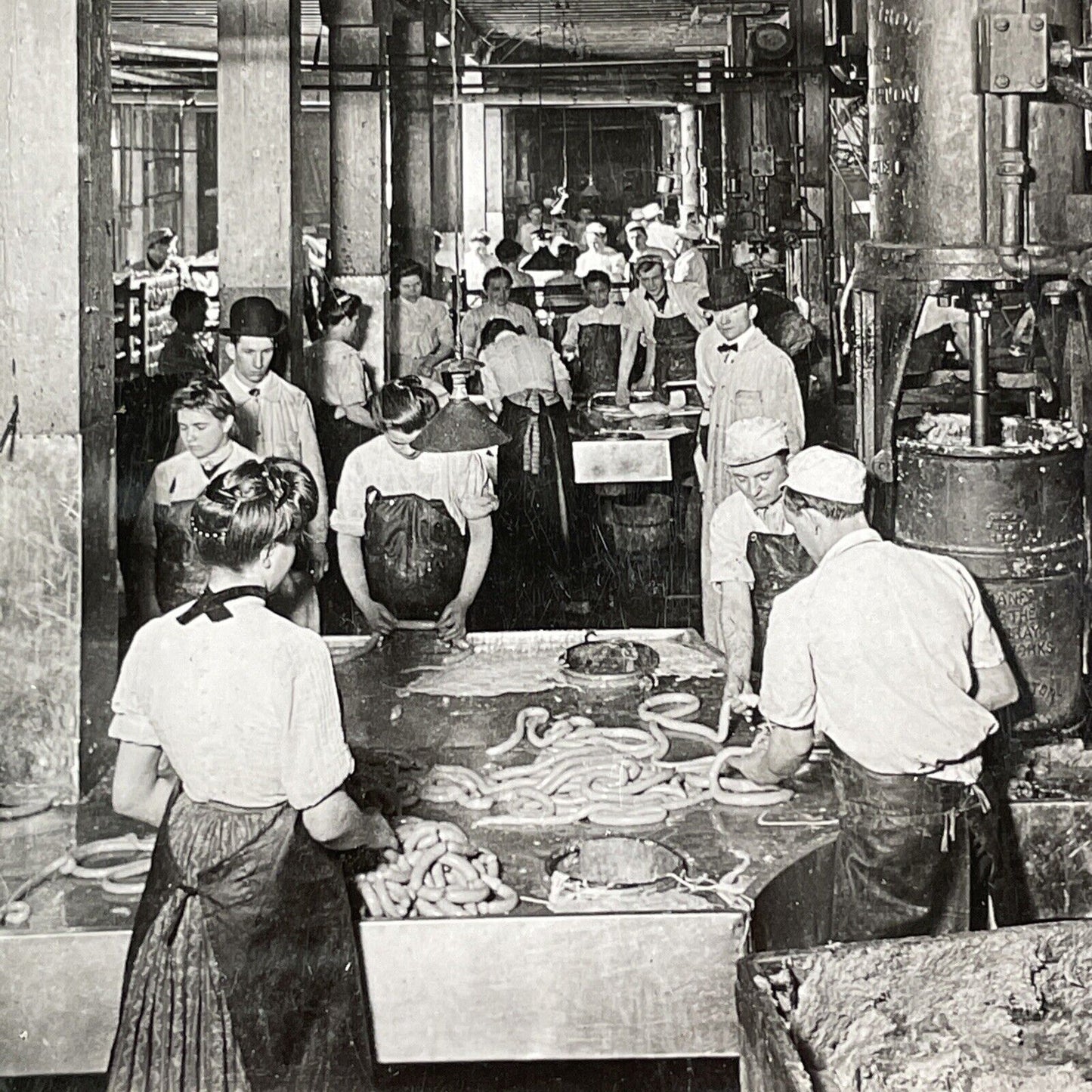 Sausage Making Factory Stereoview Chicago Illinois Antique c1910 X1840