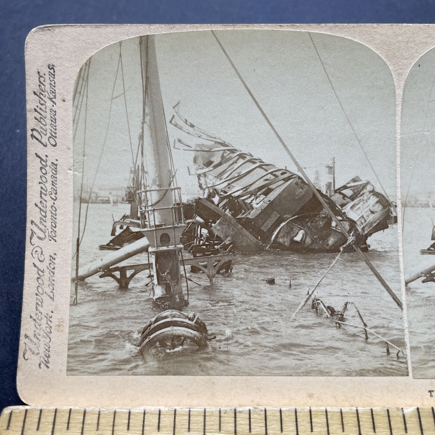 Antique 1899 Sinking Of USS Maine In Havana Cuba Stereoview Photo Card P2381