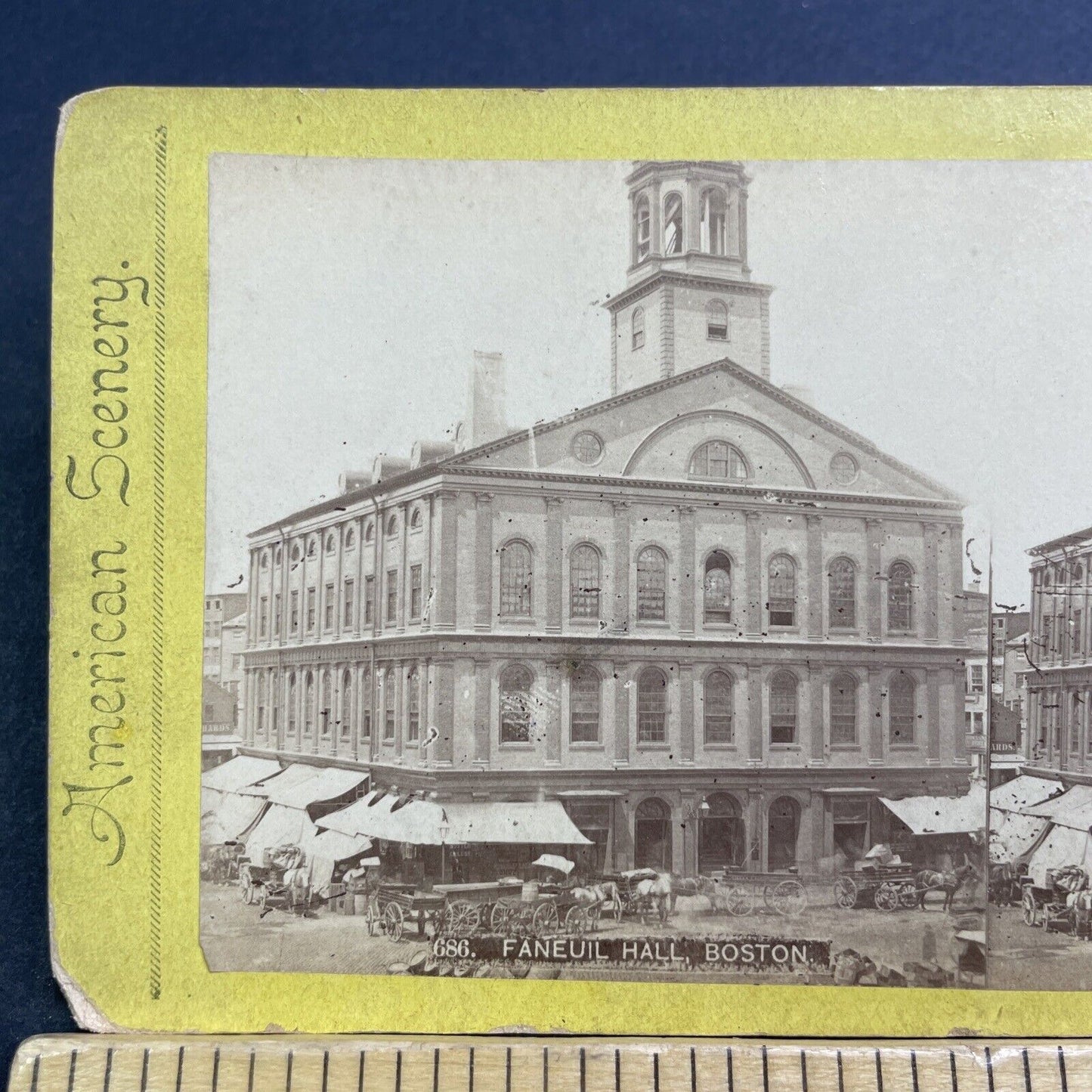 Antique 1870s Faneuil Hall Boston Massachusetts Stereoview Photo Card V484