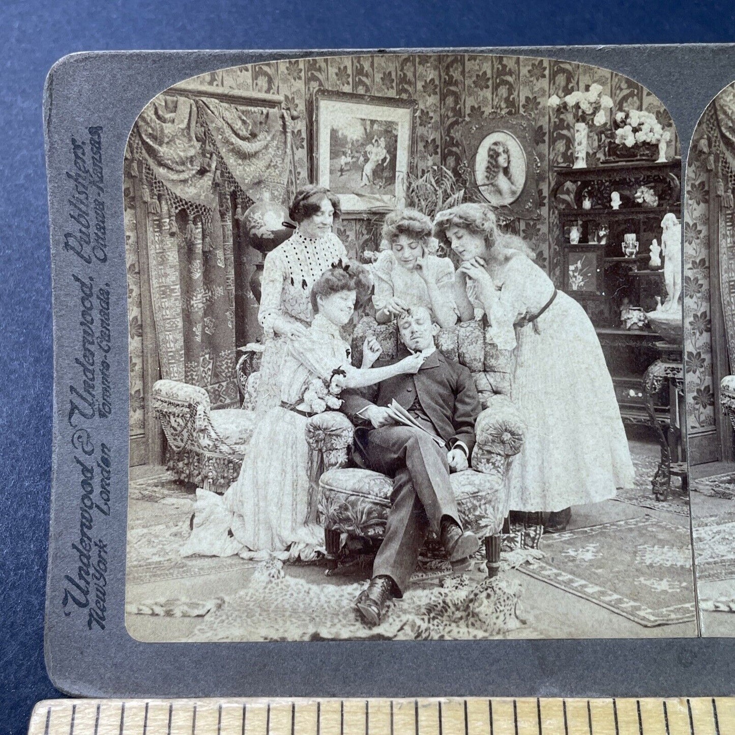 Antique 1902 Man Falls Asleep In A Brothel Stereoview Photo Card P2997