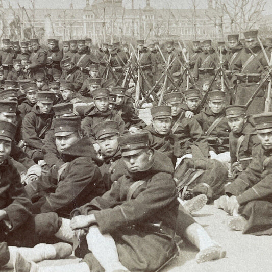 Antique 1904 Japan Troops Ready For Russian War Stereoview Photo Card P5594